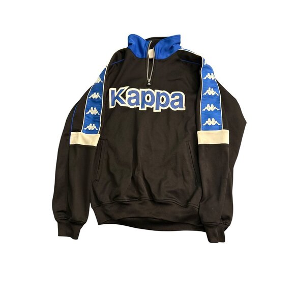 Kappa Black & Blue Half-Zip Pullover Sweatshirt With Logo & Side Stripes Mens Si - Picture 1 of 6